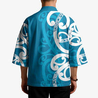 Azure Blue Maori Kimono Koru Kowhaiwhai - Polynesian Pride