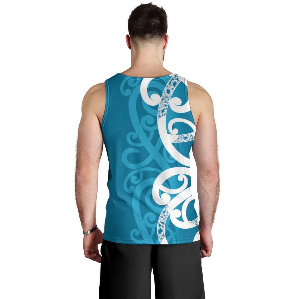 Azure Blue Maori Men Tank Top Koru Kowhaiwhai - Polynesian Pride