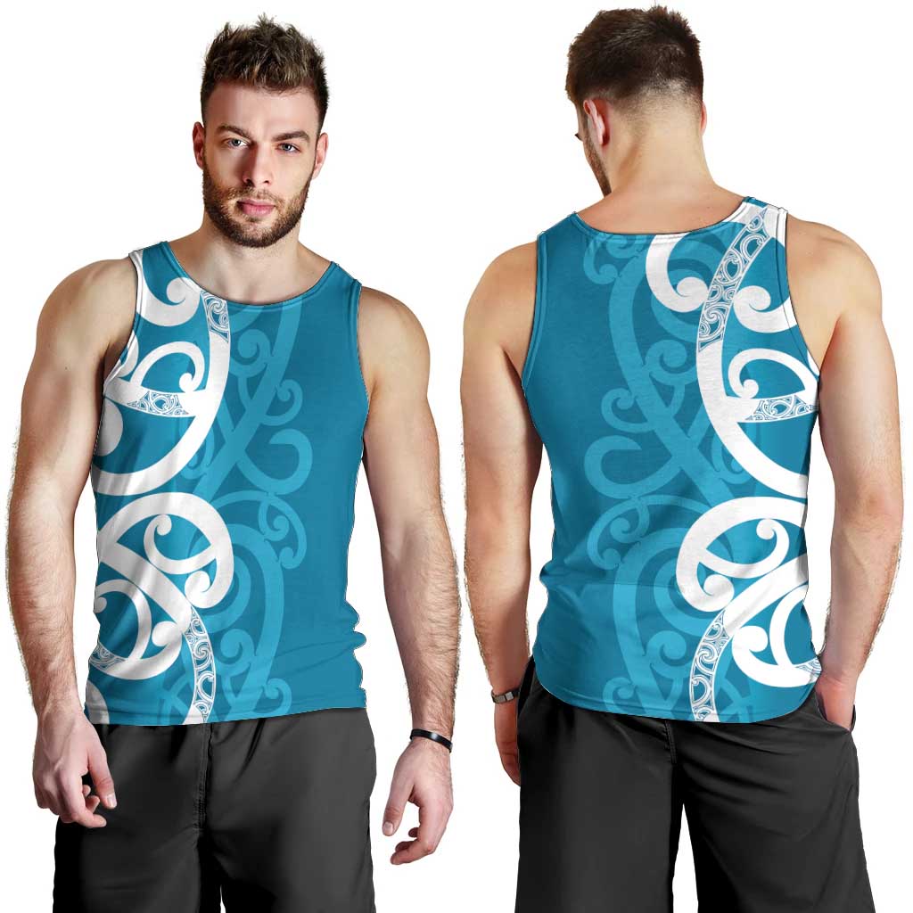 Azure Blue Maori Men Tank Top Koru Kowhaiwhai - Polynesian Pride