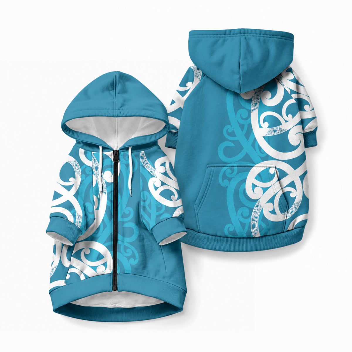 Azure Blue Maori Pet Hoodie Koru Kowhaiwhai LT7 Zip-up Blue - Polynesian Pride