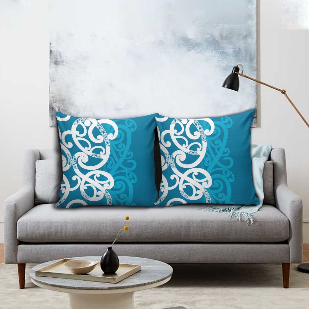 Azure Blue Maori Pillow Cover Koru Kowhaiwhai - Polynesian Pride