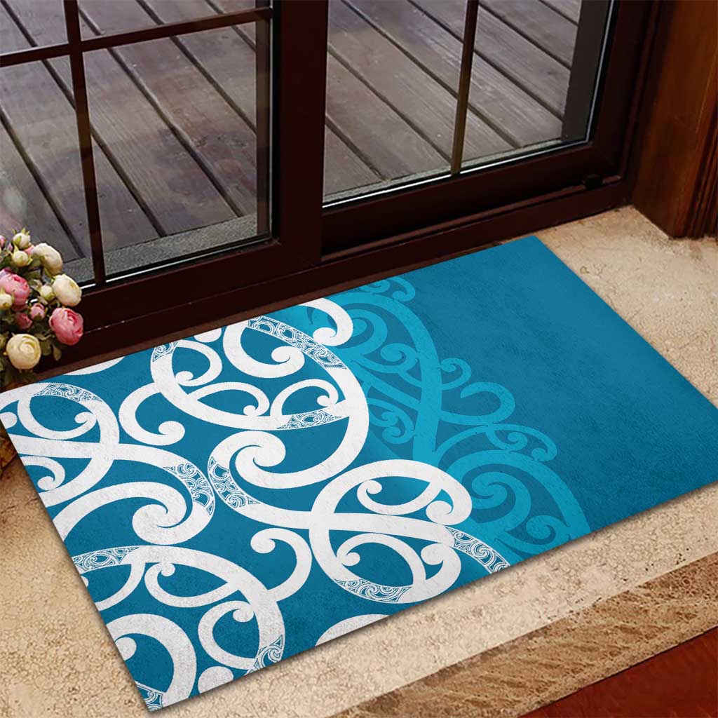 Azure Blue Maori Rubber Doormat Koru Kowhaiwhai - Polynesian Pride