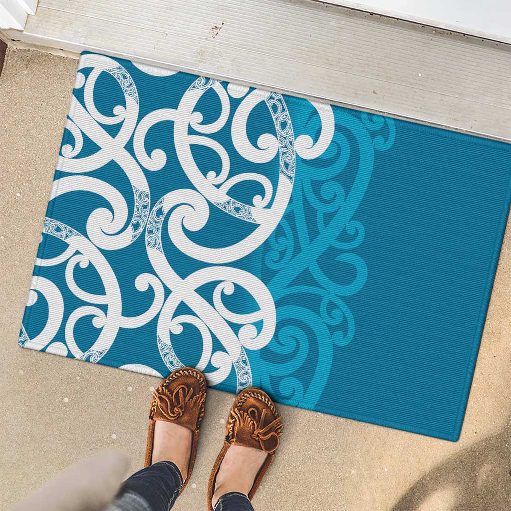 Azure Blue Maori Rubber Doormat Koru Kowhaiwhai - Polynesian Pride