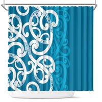 Azure Blue Maori Shower Curtain Koru Kowhaiwhai - Polynesian Pride