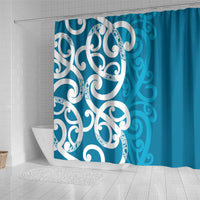 Azure Blue Maori Shower Curtain Koru Kowhaiwhai - Polynesian Pride