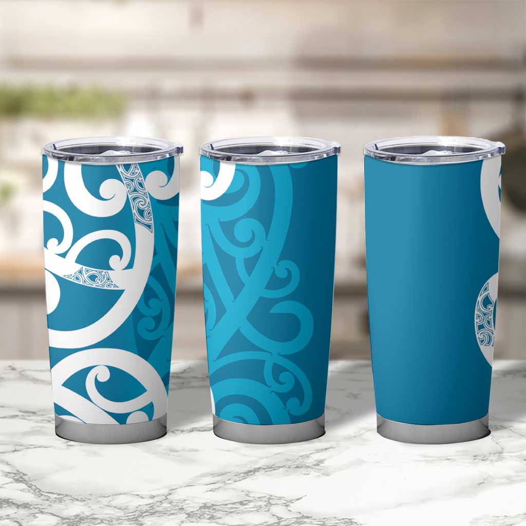 Azure Blue Maori Tumbler Cup Koru Kowhaiwhai - Polynesian Pride