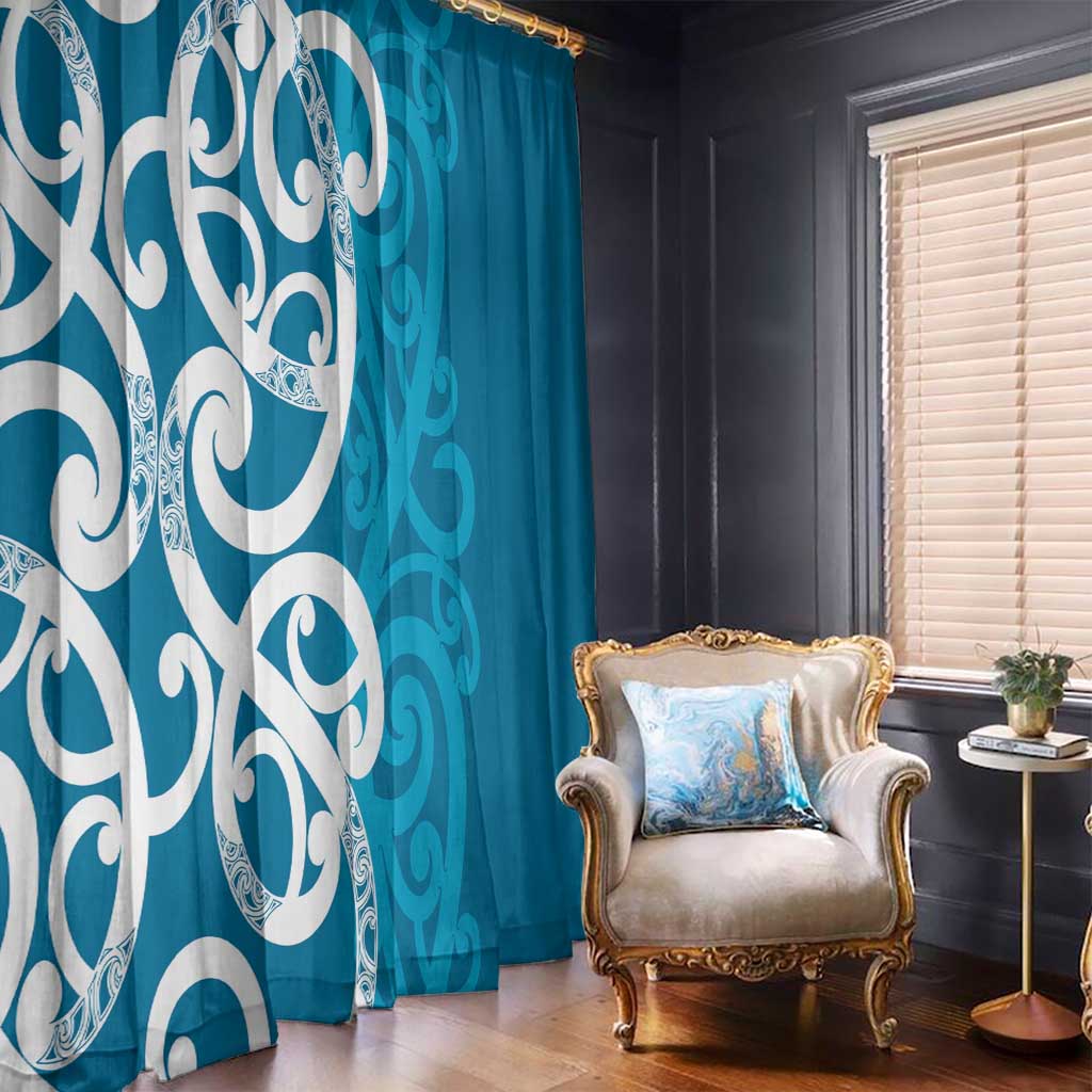 Azure Blue Maori Window Curtain Koru Kowhaiwhai - Polynesian Pride