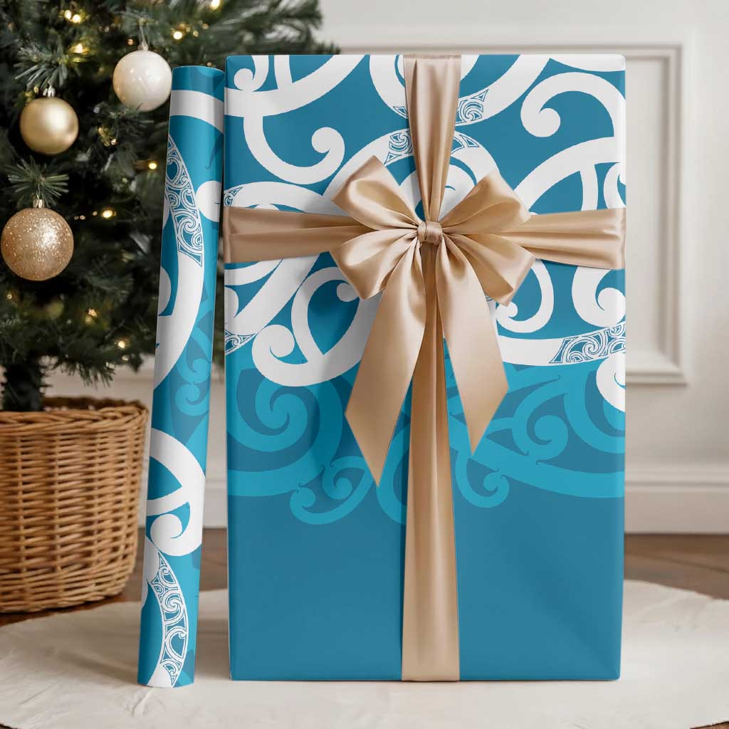 Azure Blue Maori Wrapping Paper Koru Kowhaiwhai