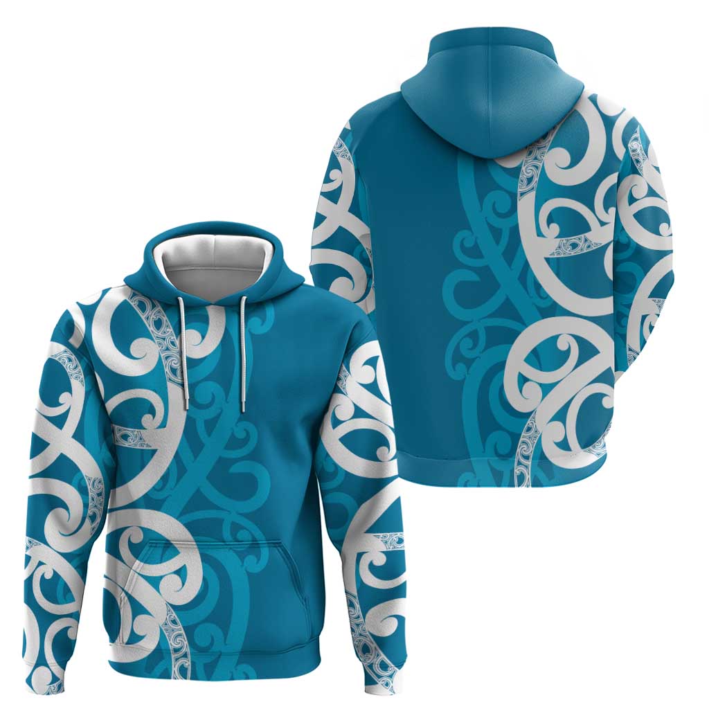 Azure Blue Maori Zip Hoodie Koru Kowhaiwhai - Polynesian Pride