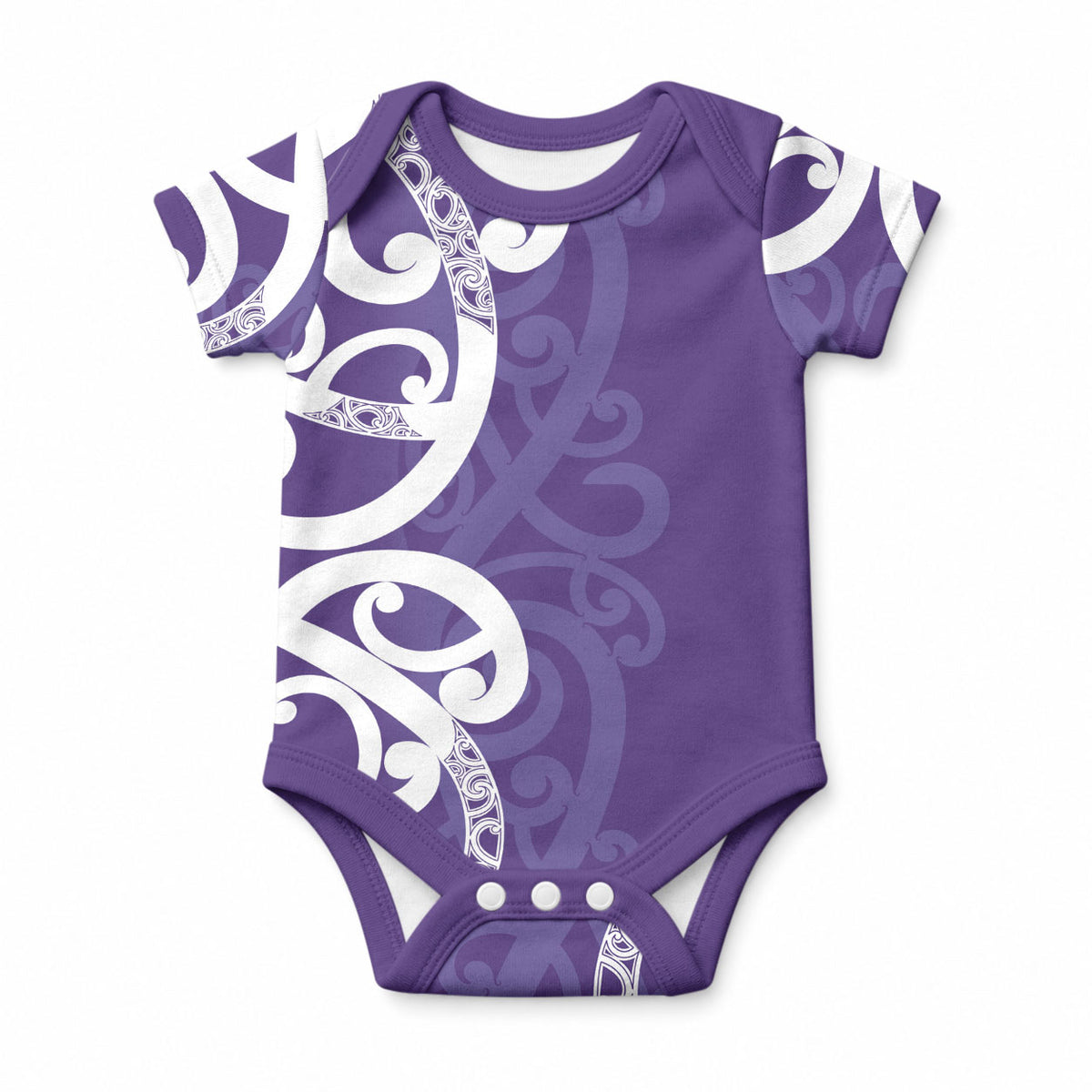 Violet Green Maori Baby Onesie Koru Kowhaiwhai