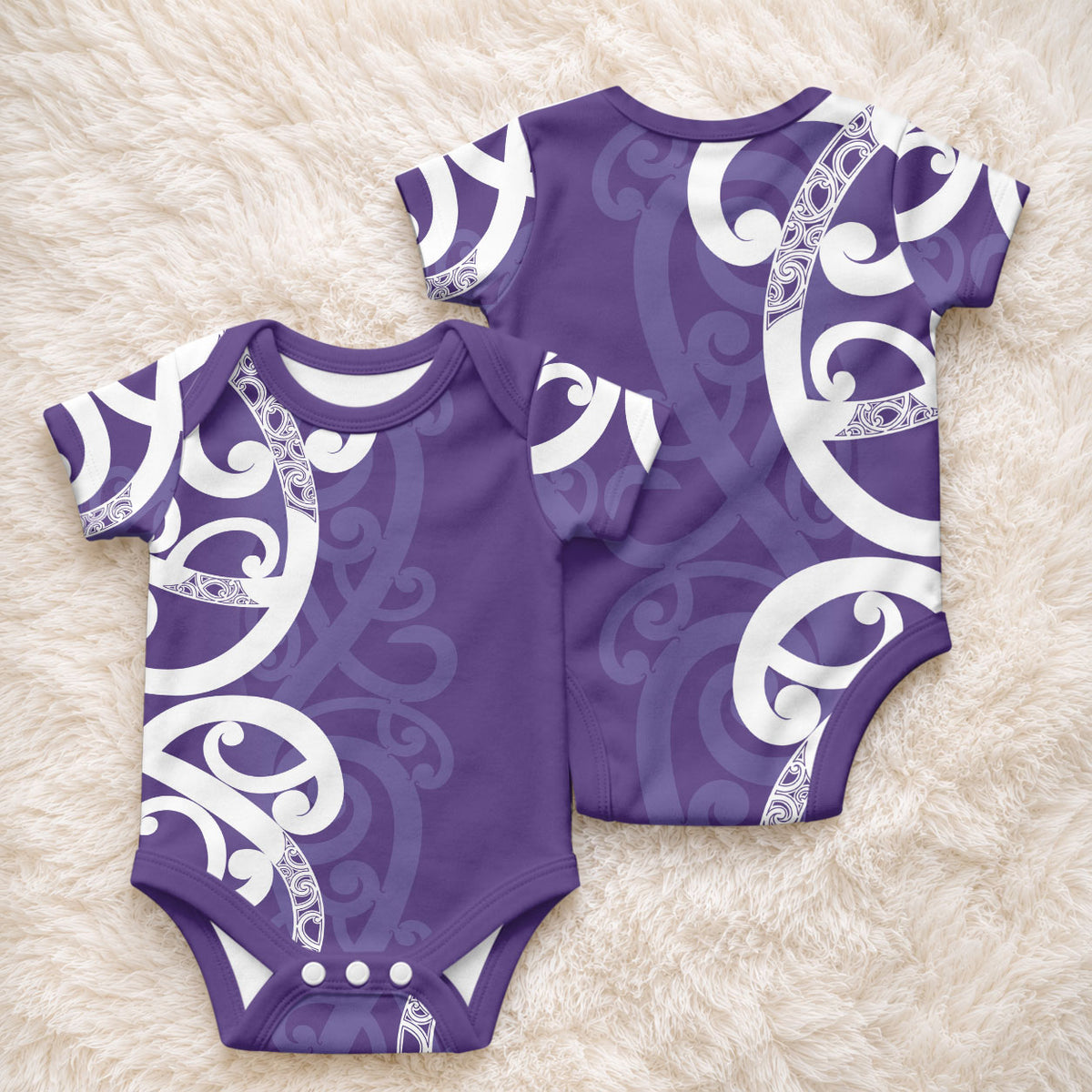 Violet Green Maori Baby Onesie Koru Kowhaiwhai