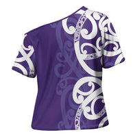Violet Green Maori Cross Shoulder Shirt Koru Kowhaiwhai - Polynesian Pride
