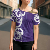 Violet Green Maori Cross Shoulder Shirt Koru Kowhaiwhai - Polynesian Pride