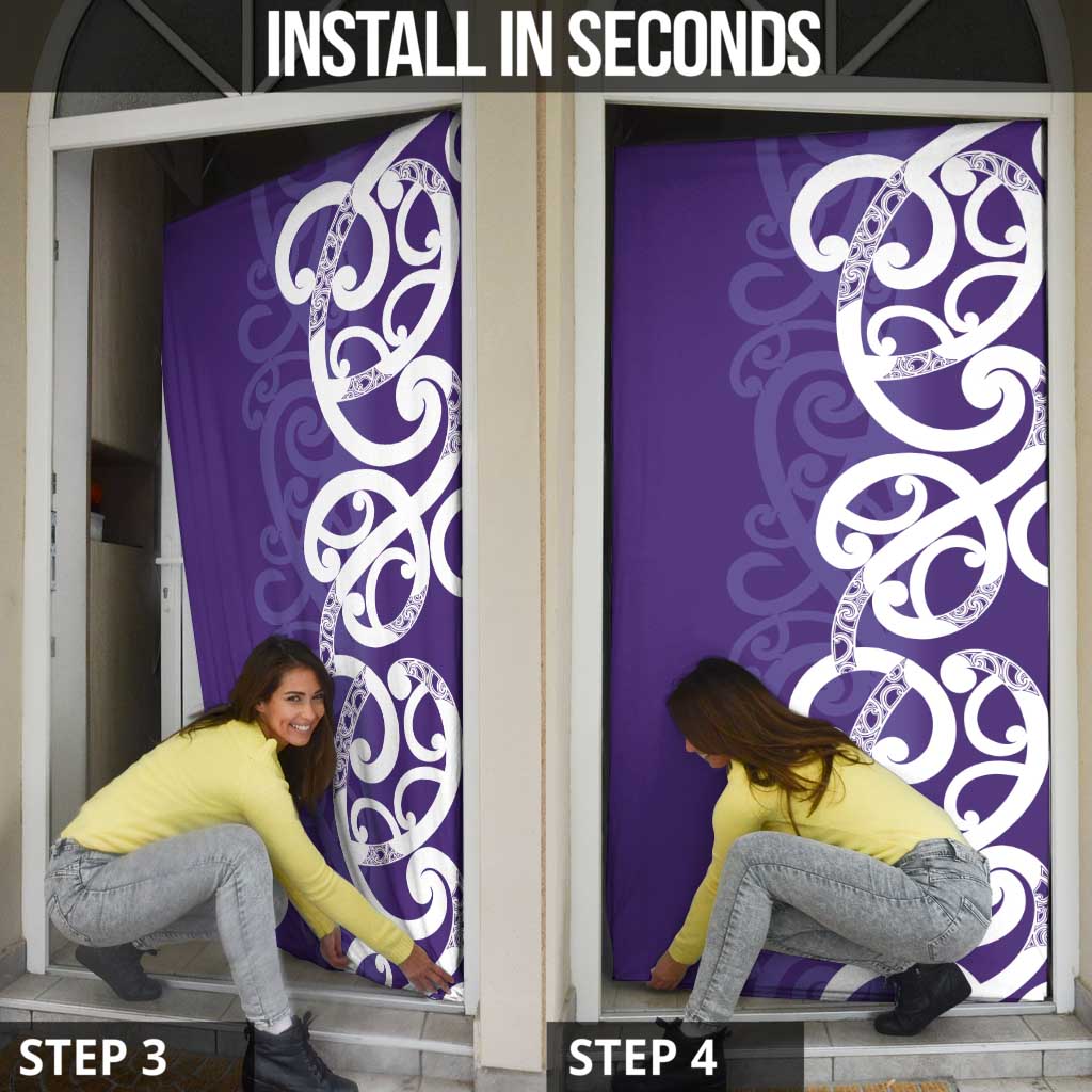 Violet Green Maori Door Cover Koru Kowhaiwhai - Polynesian Pride