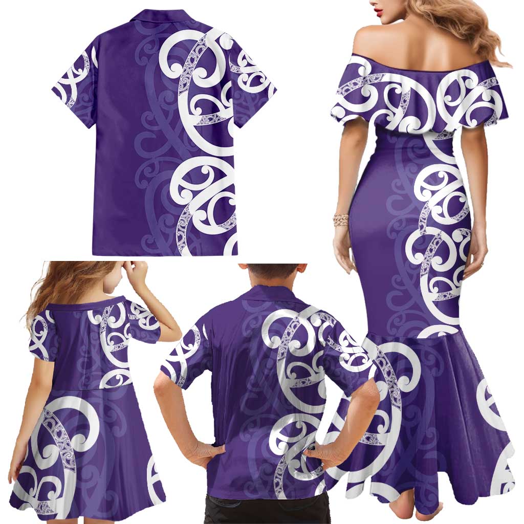 Violet Green Maori Family Matching Mermaid Dress and Hawaiian Shirt Koru Kowhaiwhai LT7 - Polynesian Pride