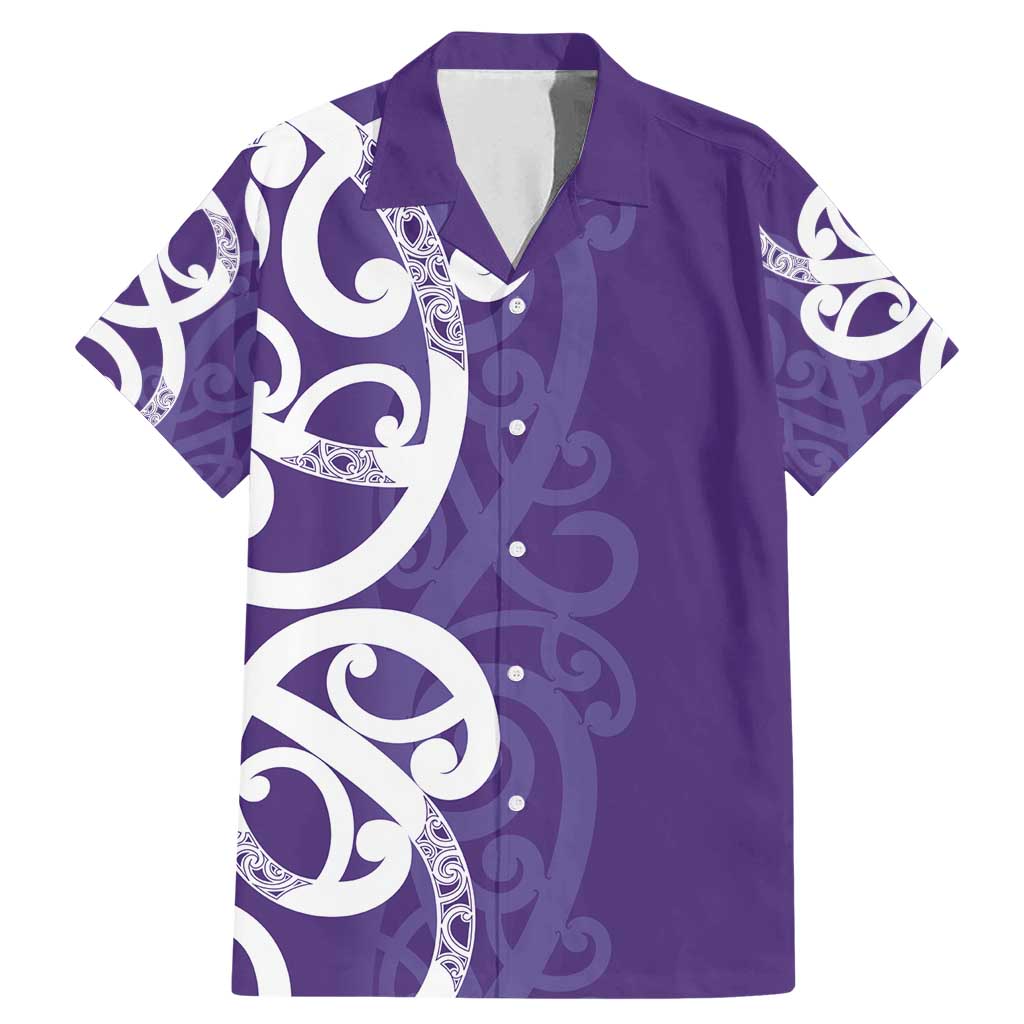 Violet Green Maori Family Matching Mermaid Dress and Hawaiian Shirt Koru Kowhaiwhai LT7 Dad's Shirt - Short Sleeve Violet - Polynesian Pride
