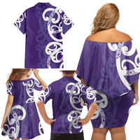 Violet Green Maori Family Matching Off Shoulder Short Dress and Hawaiian Shirt Koru Kowhaiwhai LT7 - Polynesian Pride