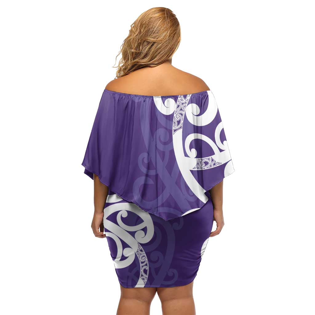 Violet Green Maori Family Matching Off Shoulder Short Dress and Hawaiian Shirt Koru Kowhaiwhai LT7 - Polynesian Pride
