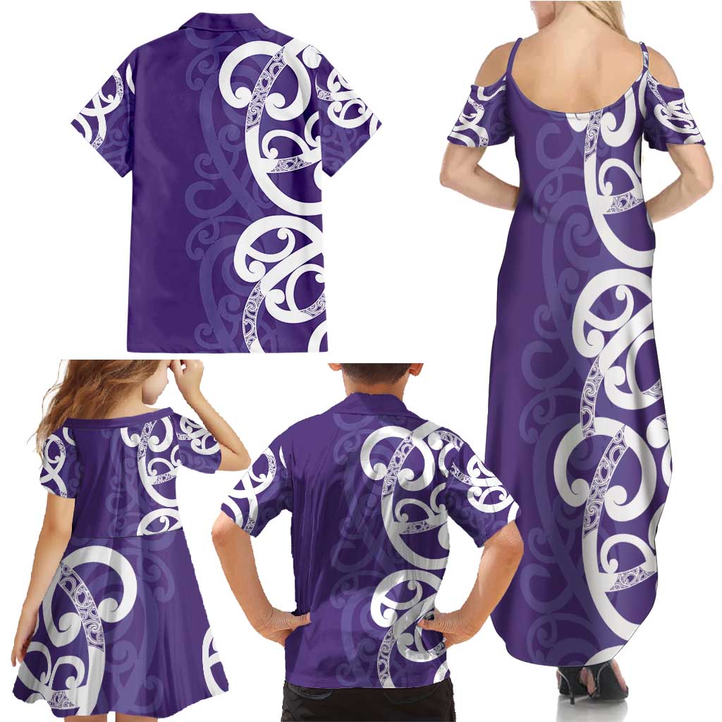 Violet Green Maori Family Matching Summer Maxi Dress and Hawaiian Shirt Koru Kowhaiwhai LT7 - Polynesian Pride