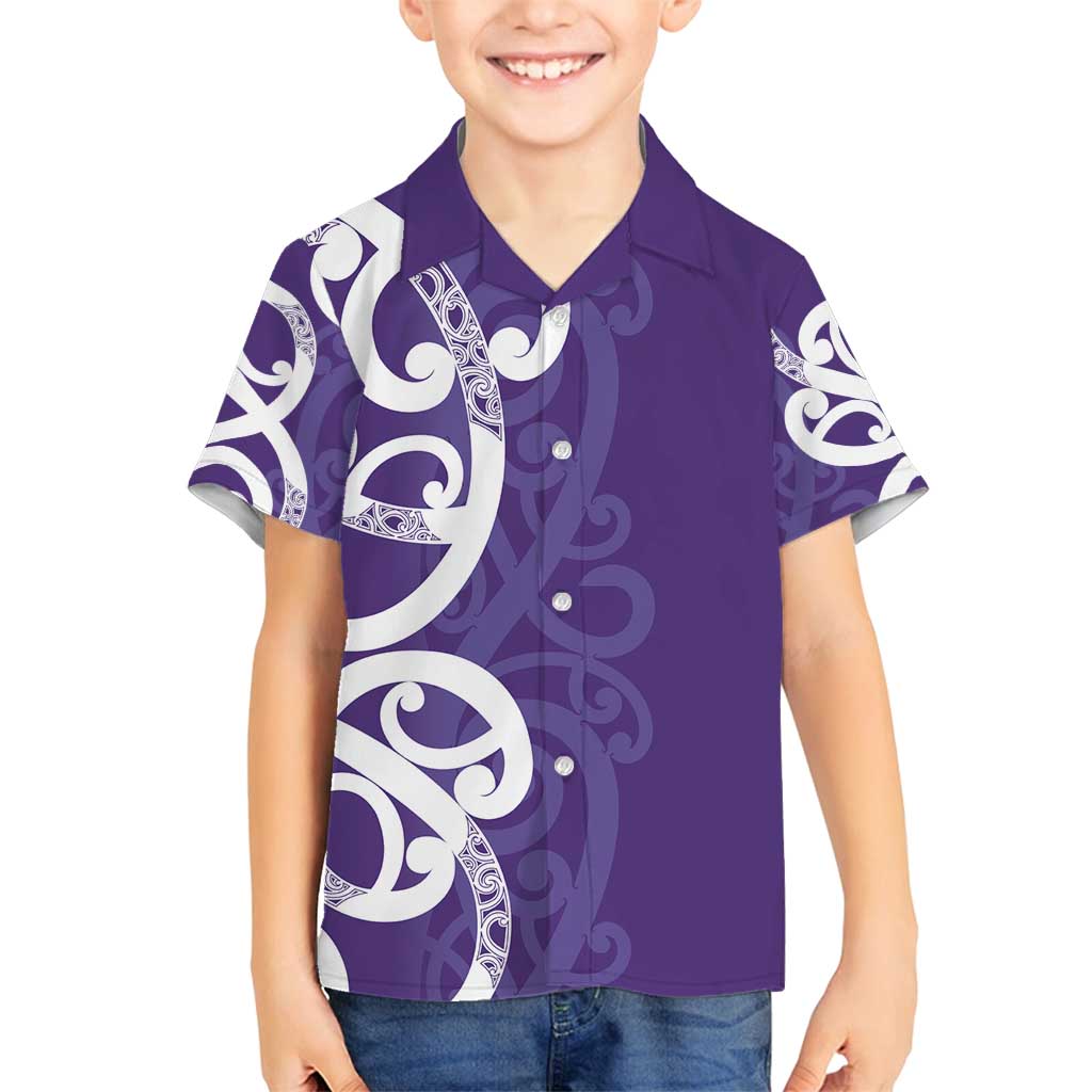 Violet Green Maori Family Matching Summer Maxi Dress and Hawaiian Shirt Koru Kowhaiwhai LT7 Son's Shirt Violet - Polynesian Pride