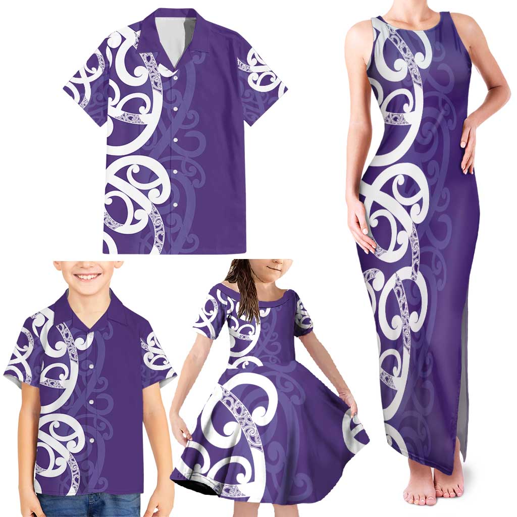 Violet Green Maori Family Matching Tank Maxi Dress and Hawaiian Shirt Koru Kowhaiwhai LT7 - Polynesian Pride