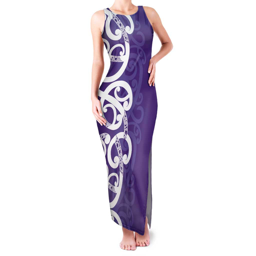 Violet Green Maori Family Matching Tank Maxi Dress and Hawaiian Shirt Koru Kowhaiwhai LT7 Mom's Dress Violet - Polynesian Pride