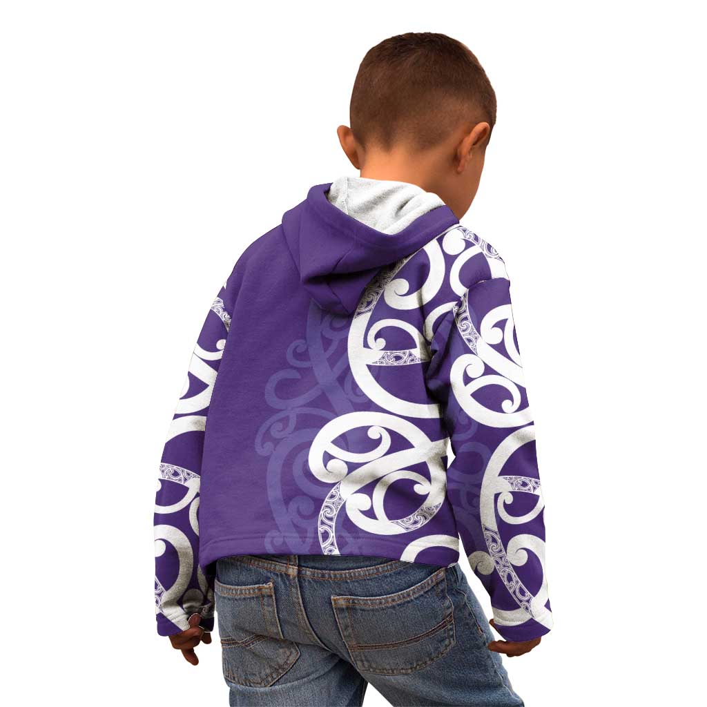 Violet Green Maori Kid Hoodie Koru Kowhaiwhai - Polynesian Pride