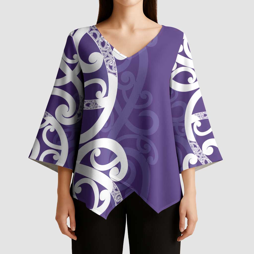 Violet Green Maori Kimono Sleeve Blouse Koru Kowhaiwhai - Polynesian Pride