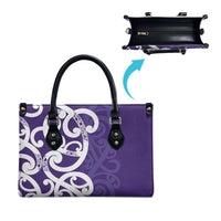 Violet Green Maori Leather Bag Koru Kowhaiwhai - Polynesian Pride