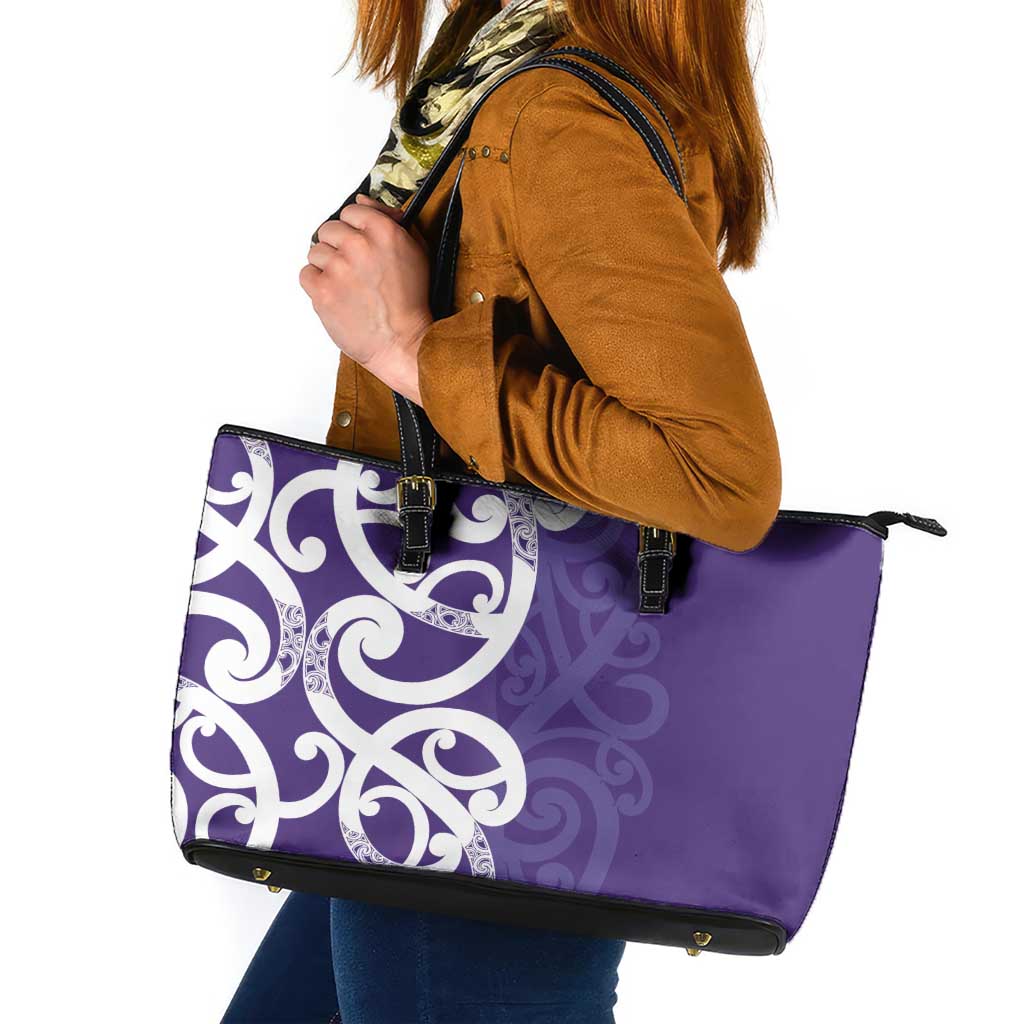 Violet Green Maori Leather Tote Bag Koru Kowhaiwhai - Polynesian Pride