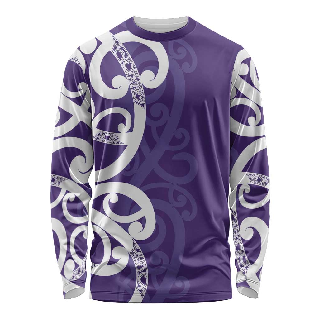 Violet Green Maori Long Sleeve Shirt Koru Kowhaiwhai - Polynesian Pride