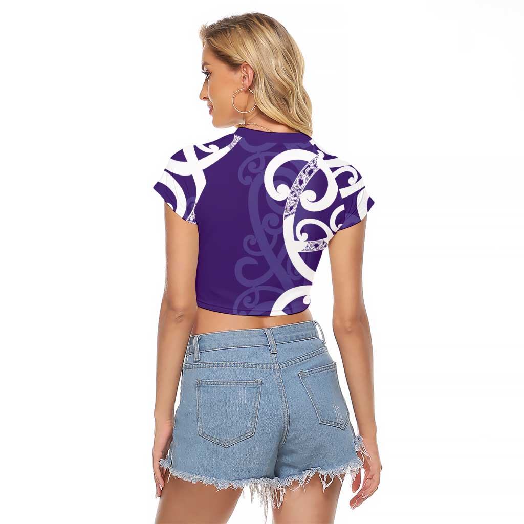 Violet Green Maori Raglan Cropped T Shirt Koru Kowhaiwhai - Polynesian Pride