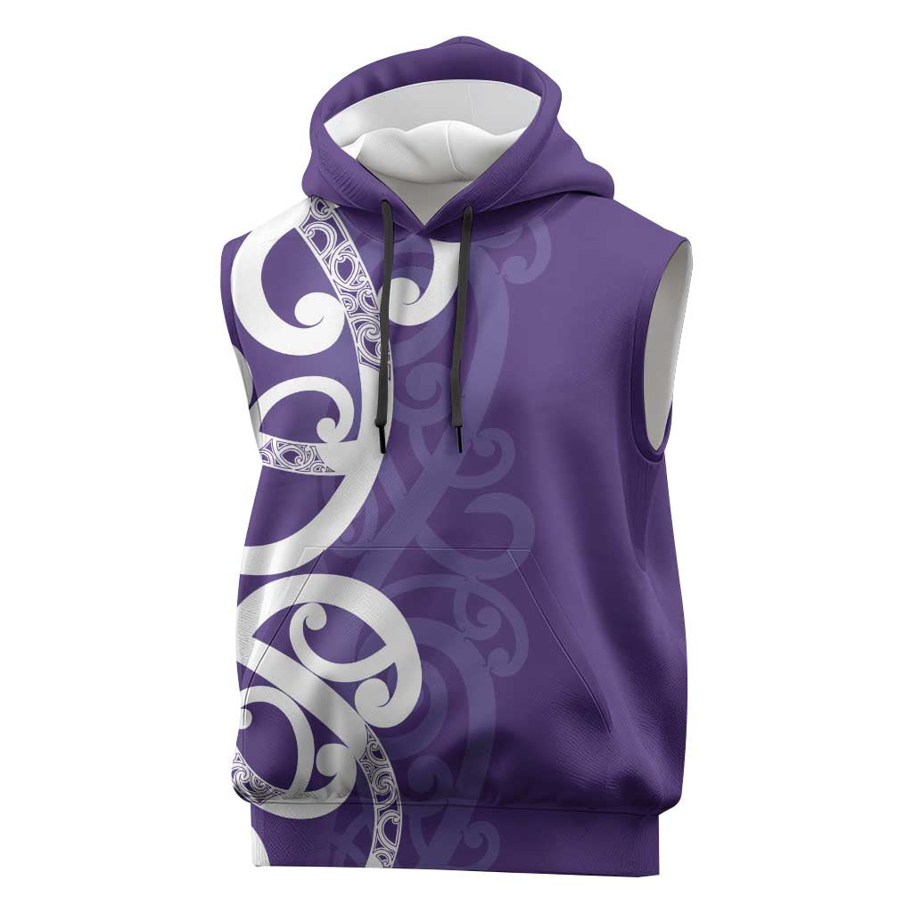Violet Green Maori Sleeveless Hoodie Koru Kowhaiwhai - Polynesian Pride