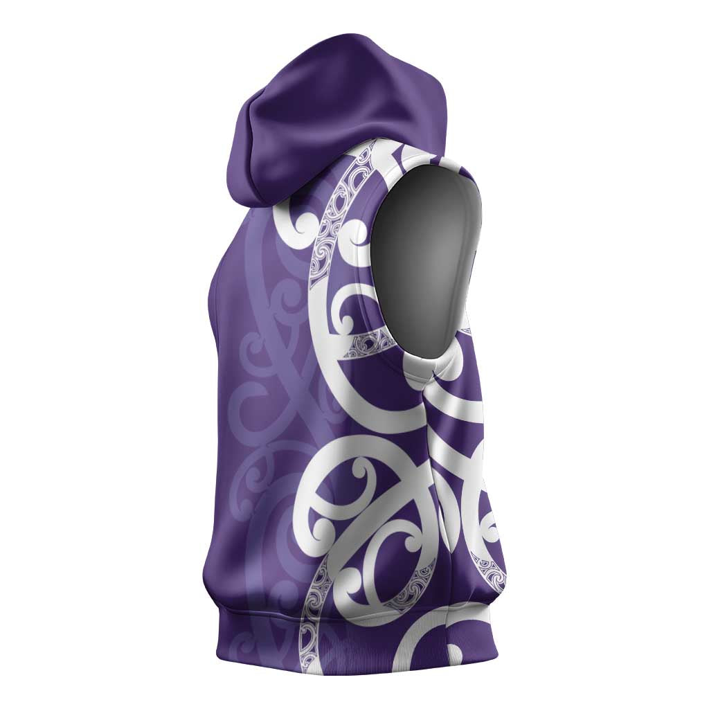 Violet Green Maori Sleeveless Hoodie Koru Kowhaiwhai - Polynesian Pride
