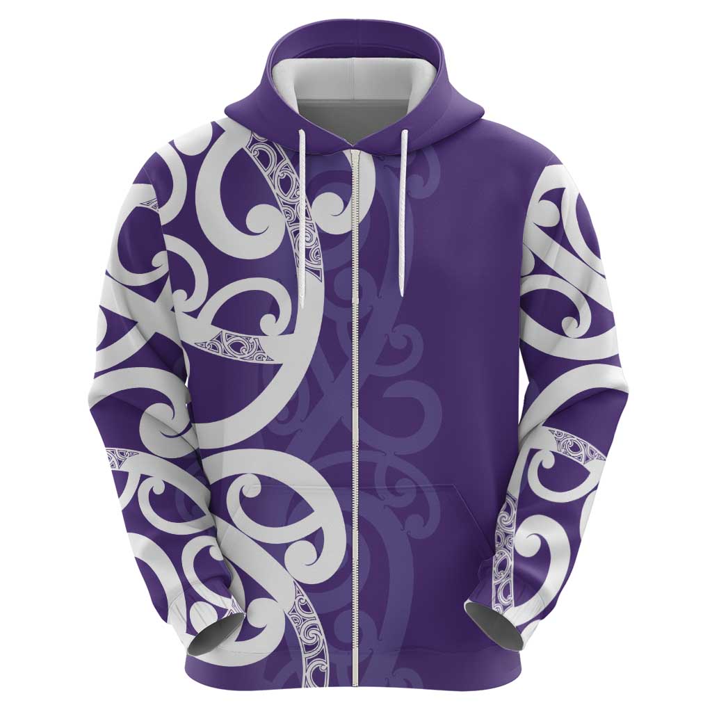 Violet Green Maori Zip Hoodie Koru Kowhaiwhai - Polynesian Pride