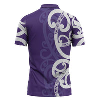 Violet Green Maori Zipper Polo Shirt Koru Kowhaiwhai - Polynesian Pride