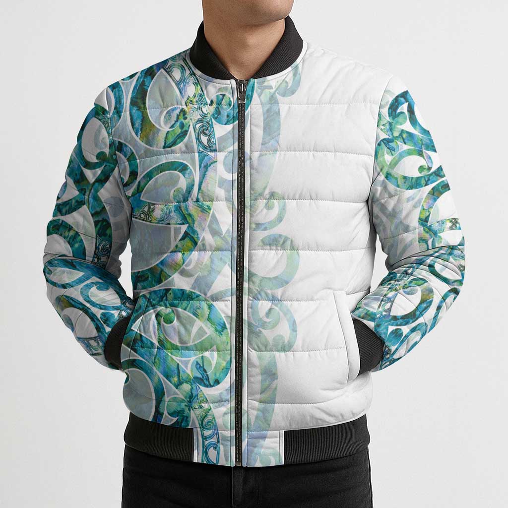 Paua Shell Maori Bomber Puffer Jacket Koru Kowhaiwhai - Polynesian Pride