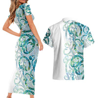 Paua Shell Maori Couples Matching Short Sleeve Bodycon Dress and Hawaiian Shirt Koru Kowhaiwhai - Polynesian Pride