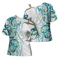 Paua Shell Maori Cross Shoulder Shirt Koru Kowhaiwhai - Polynesian Pride
