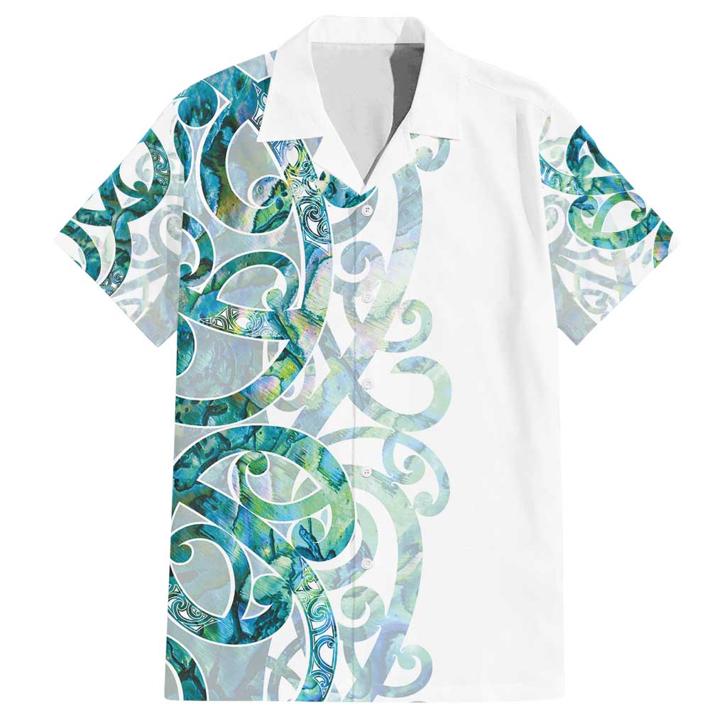 Paua Shell Maori Family Matching Long Sleeve Bodycon Dress and Hawaiian Shirt Koru Kowhaiwhai LT7 Dad's Shirt - Short Sleeve White - Polynesian Pride