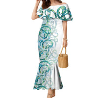 Paua Shell Maori Family Matching Mermaid Dress and Hawaiian Shirt Koru Kowhaiwhai LT7 Mom's Dress White - Polynesian Pride