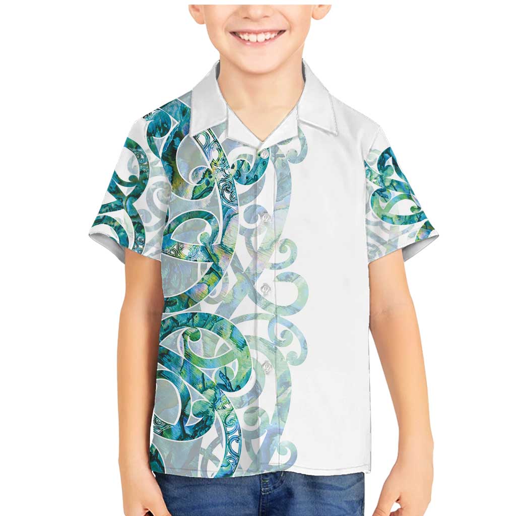 Paua Shell Maori Family Matching Mermaid Dress and Hawaiian Shirt Koru Kowhaiwhai LT7 Son's Shirt White - Polynesian Pride