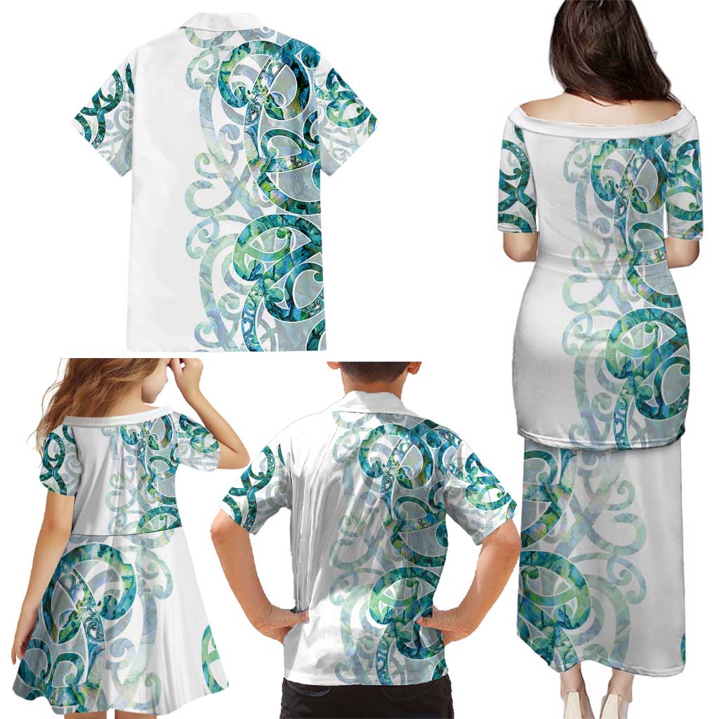 Paua Shell Maori Family Matching Puletasi and Hawaiian Shirt Koru Kowhaiwhai - Polynesian Pride