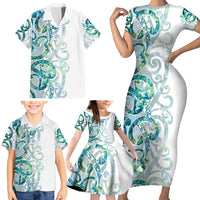 Paua Shell Maori Family Matching Short Sleeve Bodycon Dress and Hawaiian Shirt Koru Kowhaiwhai LT7 - Polynesian Pride