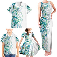 Paua Shell Maori Family Matching Tank Maxi Dress and Hawaiian Shirt Koru Kowhaiwhai LT7 - Polynesian Pride
