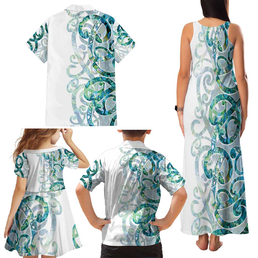 Paua Shell Maori Family Matching Tank Maxi Dress and Hawaiian Shirt Koru Kowhaiwhai LT7 - Polynesian Pride
