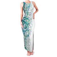 Paua Shell Maori Family Matching Tank Maxi Dress and Hawaiian Shirt Koru Kowhaiwhai LT7 Mom's Dress White - Polynesian Pride