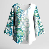 Paua Shell Maori Kimono Sleeve Blouse Koru Kowhaiwhai - Polynesian Pride