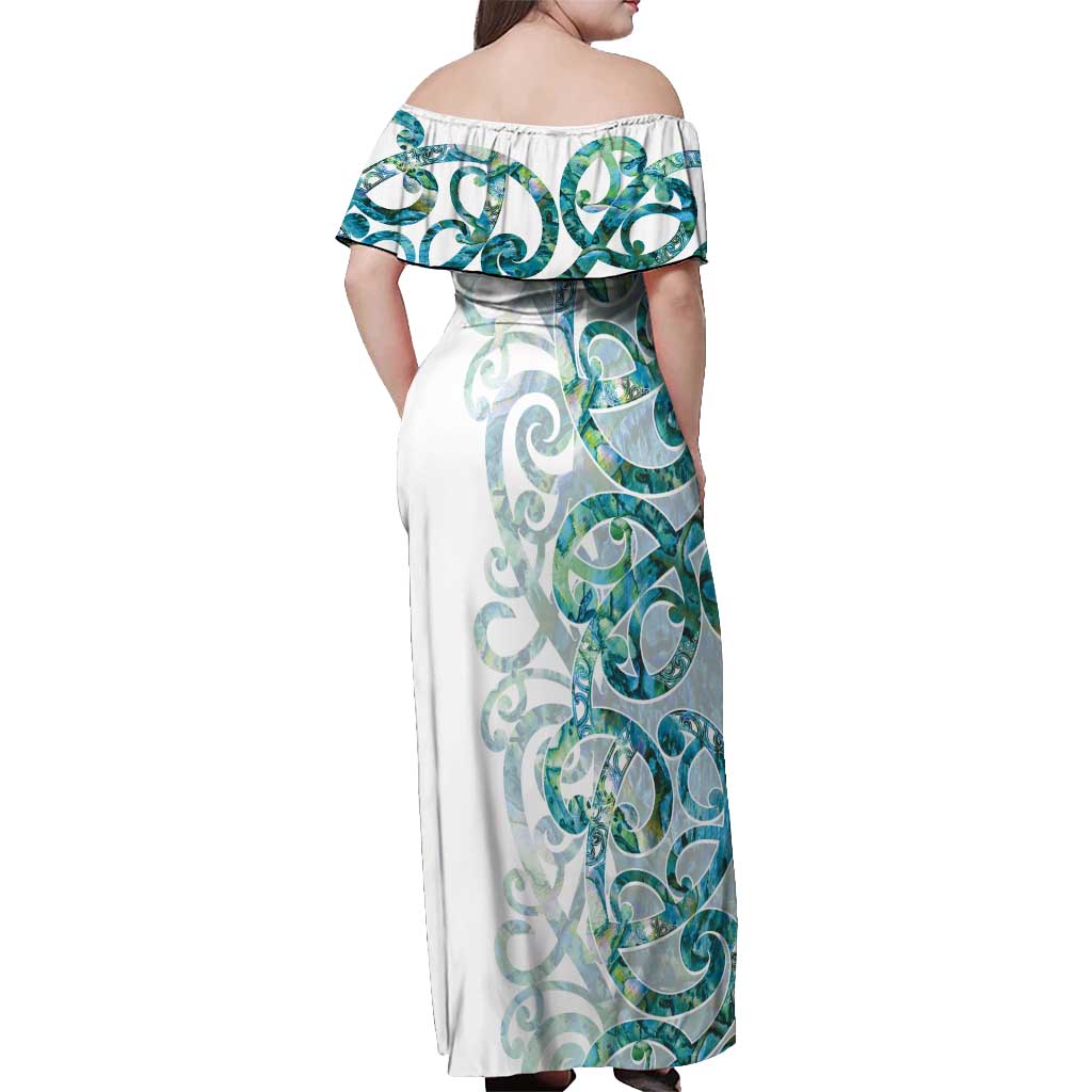 Paua Shell Maori Off Shoulder Maxi Dress Koru Kowhaiwhai - Polynesian Pride