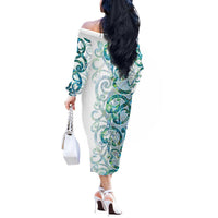 Paua Shell Maori Off The Shoulder Long Sleeve Dress Koru Kowhaiwhai LT7 - Polynesian Pride